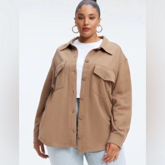 Good American Fleece Shacket in Putty Size 00/0 Oversized Fit - Picture 1 of 10